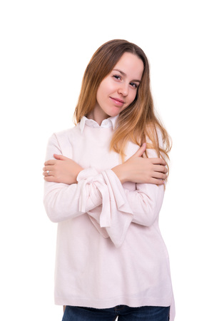 Studio shot of a beautiful young casual womanの写真素材