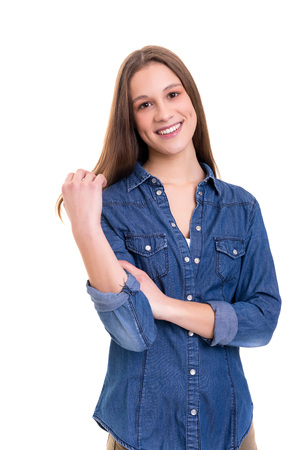 Studio shot of a beautiful young casual womanの写真素材