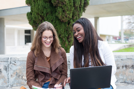 Group multi ethnic young students at the university campusの写真素材