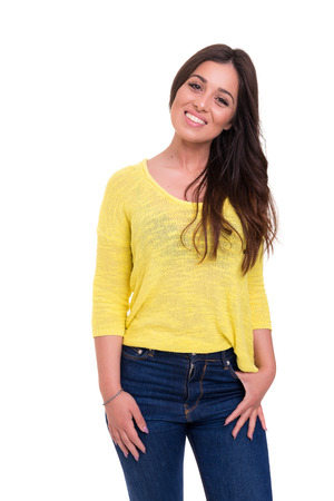 Studio shot of a beautiful young casual womanの写真素材