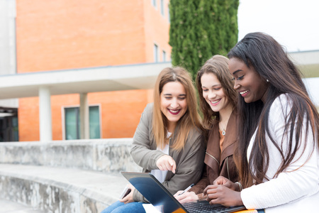 Group multi ethnic young students at the university campusの写真素材