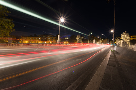 Nightshot of Vittorrio Emanuele II bridge in Rome, Italyの写真素材