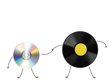 CD and LP holding hands metaphorの写真素材