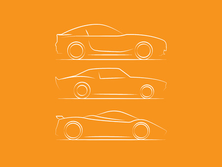 Three car side view line drawing illustration vectorのイラスト素材