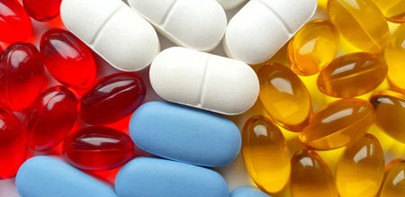 Colored pills close up