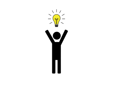 Stick figure with idea illustration isolated on white backgroundの写真素材