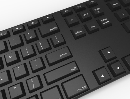 3D rendering illustration topview of a black Qwerty keyboard.の写真素材