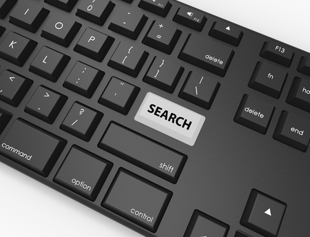 3D rendering illustration of a keyboard with a highlighted Search button.の写真素材