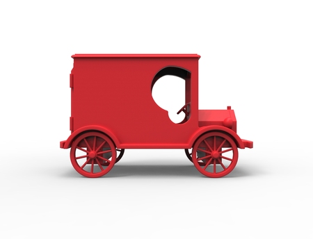 3D rendering illustration of a red classic vintage retro toy mail car.の写真素材