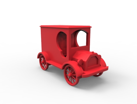 3D rendering illustration of a red classic vintage retro toy mail car.の写真素材