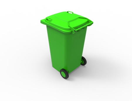 3D rendering of a green consumer trash waste bin container.の写真素材
