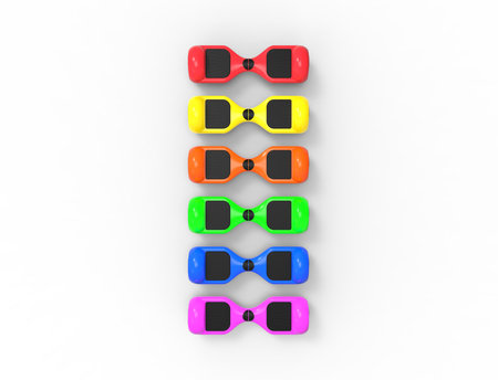 3D rendering of multiple bright colored hoverboards