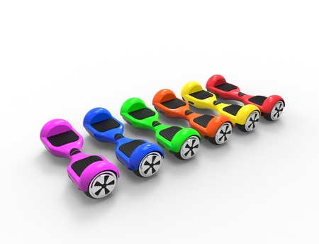 3D rendering of multiple bright colored hoverboardsの写真素材