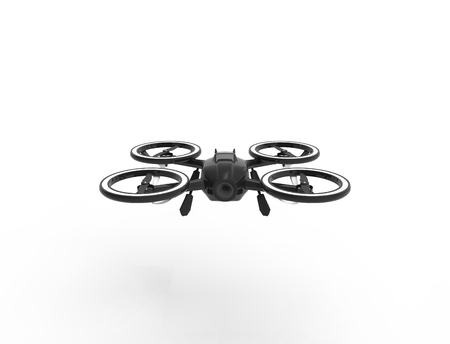 3D illustration of a black drone isolated in white backgroundの写真素材