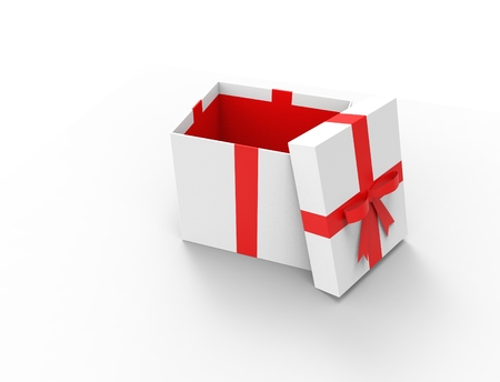 3D rendering of a gift box with open lit isolated in studio background.の写真素材