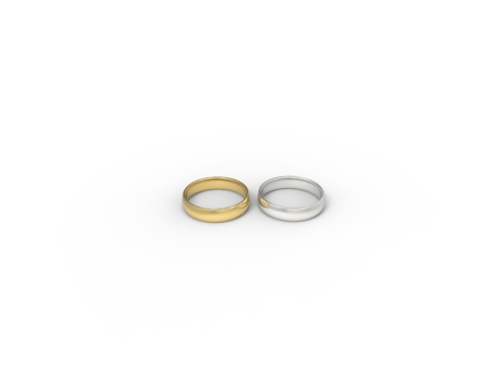 3D rendering of two rings gold and silver isolated in white studio background.の写真素材