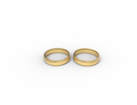 3D rendering of two rings isolated in white studio background.の写真素材