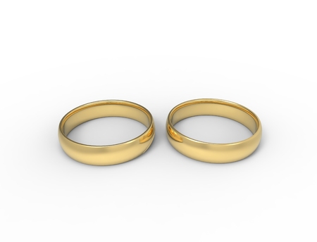 3D rendering of two rings isolated in white studio background.の写真素材