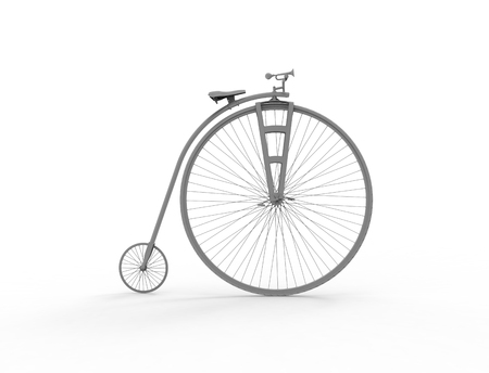 3D rendering of a vintage velocipede isolated on white background.の写真素材