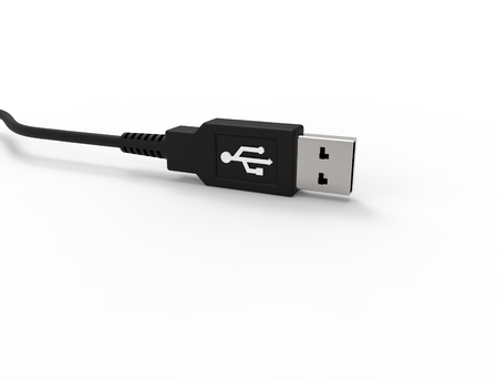 3D rendering of a USB cable plug isolated on white studio backgroundの写真素材