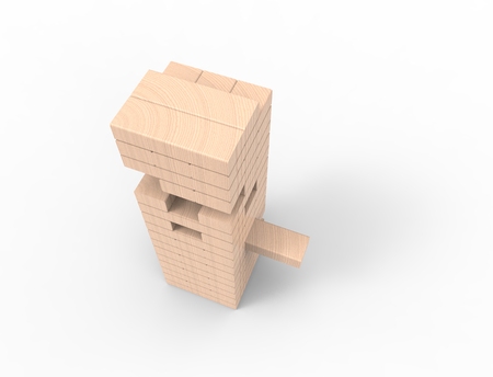 3D rendering of wooden blocks tower game isolated in white backgroundの写真素材