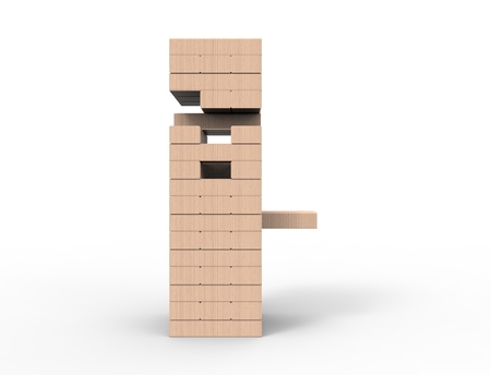 3D rendering of wooden blocks tower game isolated in white backgroundの写真素材