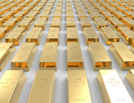 3D rendering of gold bars isolated on white studio background.の写真素材