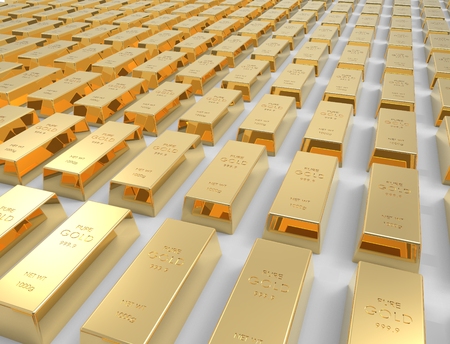 3D rendering of gold bars isolated on white studio background.の写真素材