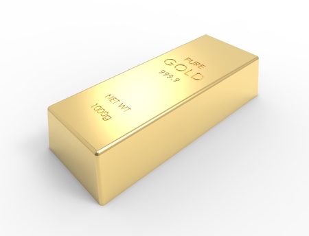 3D rendering of gold bars isolated on white studio background.の写真素材