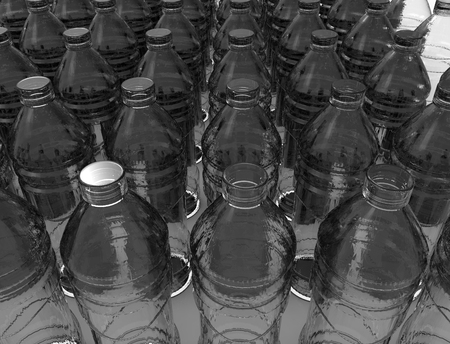 3D rendering of plastic bottles isolated in white studio background.の写真素材