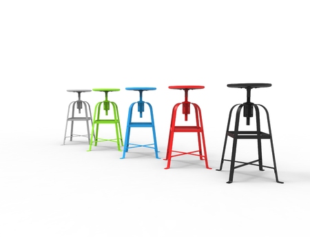 3d rendering of a collection of stools isolated in white background.の写真素材