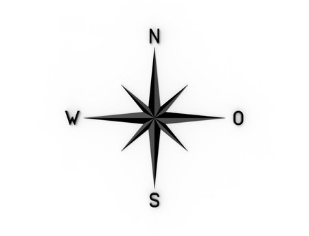 3d rendering of a compass north west south east isolated in white background.