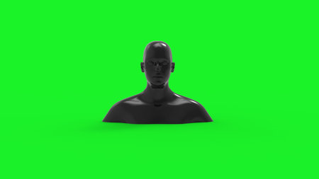 3d rendering of the top section of a human 3d model isolated in green studio background.の写真素材
