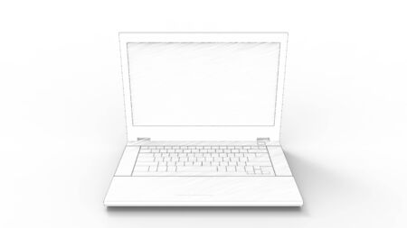 3d rendering of a computer model laptop isolated in white studio backgroundの写真素材