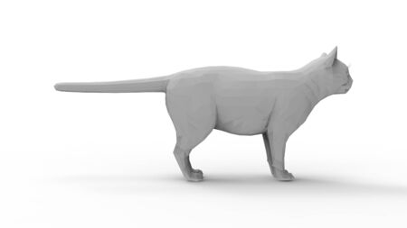 3d rendering of a polygonal cat computer model isolated in studio backgroundの写真素材