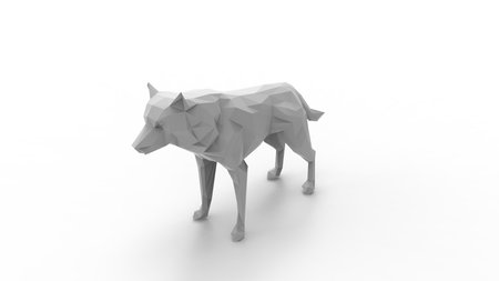 3d rendering of a wolf polygon computer model isolated in white studio background.の写真素材