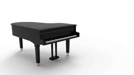 3D rendering of a grand piano isolated in white background multiple viewsの写真素材