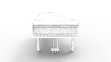 3D rendering of a grand piano isolated in white background multiple viewsの写真素材