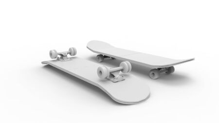 3D rendering of a computer model skateboard isolated in white studio backgroundの写真素材