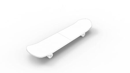 3D rendering of a computer model skateboard isolated in white studio backgroundの写真素材