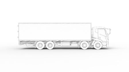 3D rendering of a computer model large truck with trailer isolated in white backgroundの写真素材