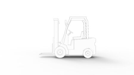 3d rendering line sketch of a industrial fork lift isolated in white studio backgroundの写真素材