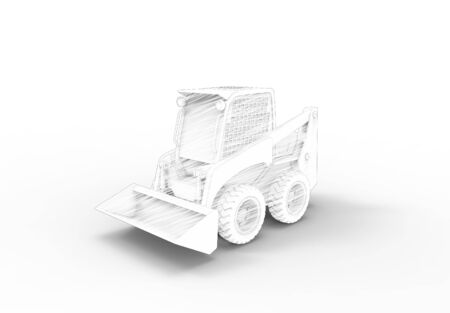 3d rendering of multiple views of a small excavator isolated in white studio backgroundの写真素材