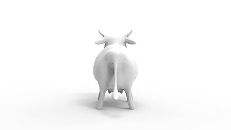 3d rendering of a happy white cartoon cow isolated in white studio backgroundの写真素材
