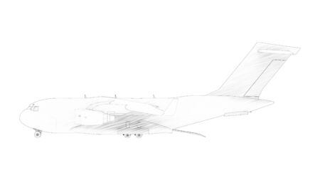 3d rendering sketch drawing of a millatary cargo plane isolated in white backgroundの写真素材