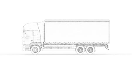 Line illustration of a modern cargo truck isolated in white studio backgroundの写真素材