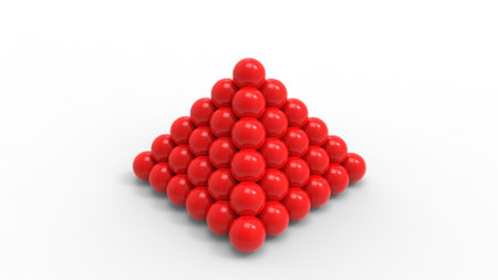 3d rendering of a pyramid of balls isolated in white studio backgroundの写真素材