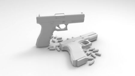 3d rendering of a hand gun isolated in white backgroundの写真素材