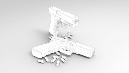 3d rendering of a hand gun isolated in white backgroundの写真素材