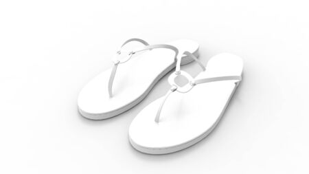 3d rendering of flip flops sandals isolated in a studio backgroundの写真素材